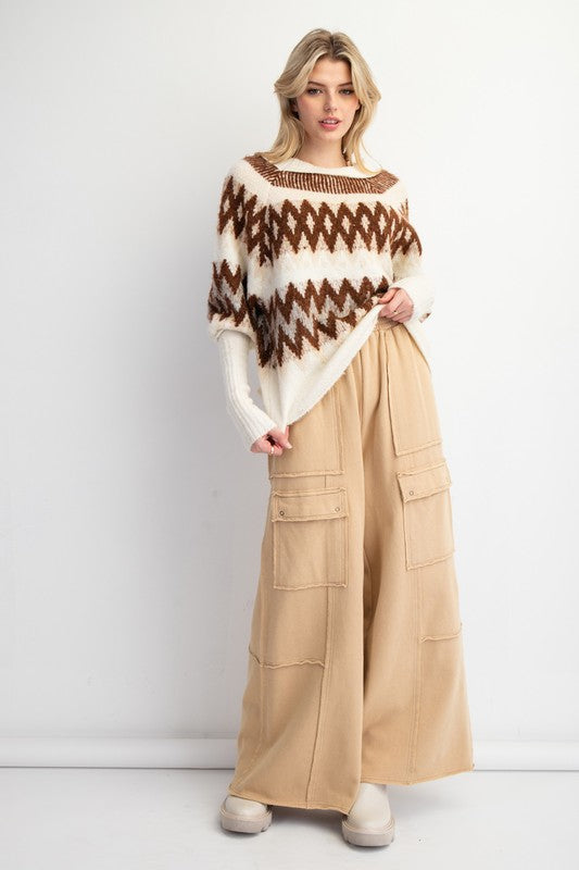 Mineral Washed Wide Leg Cargo Pants - Desert Camel