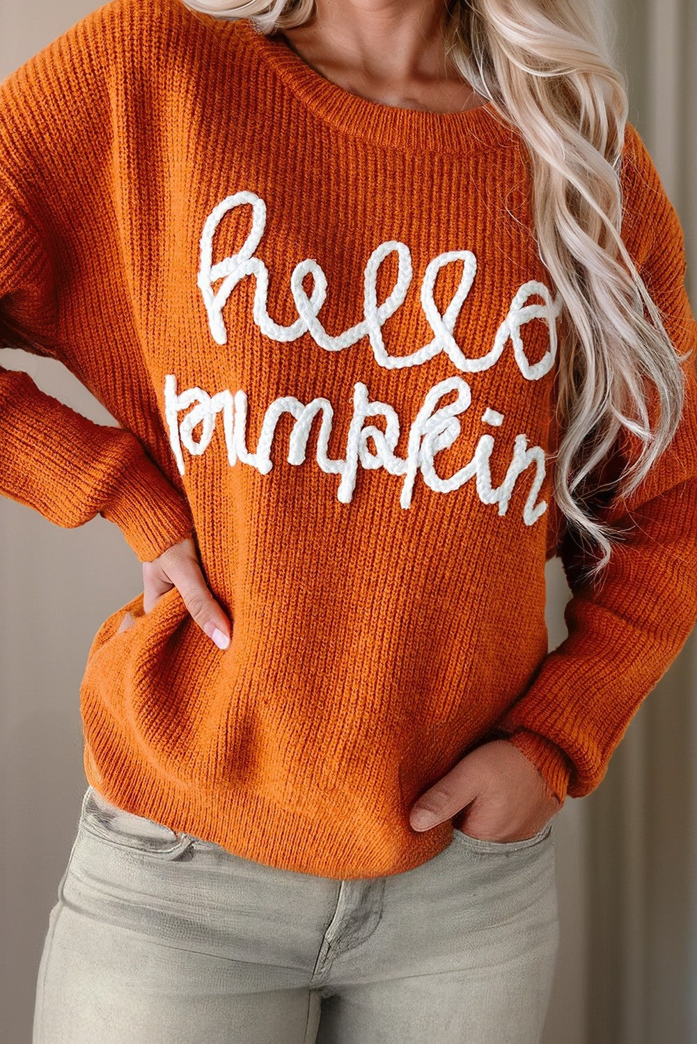 Hello Pumpkin Letter Verbiage Sweater - Burnt