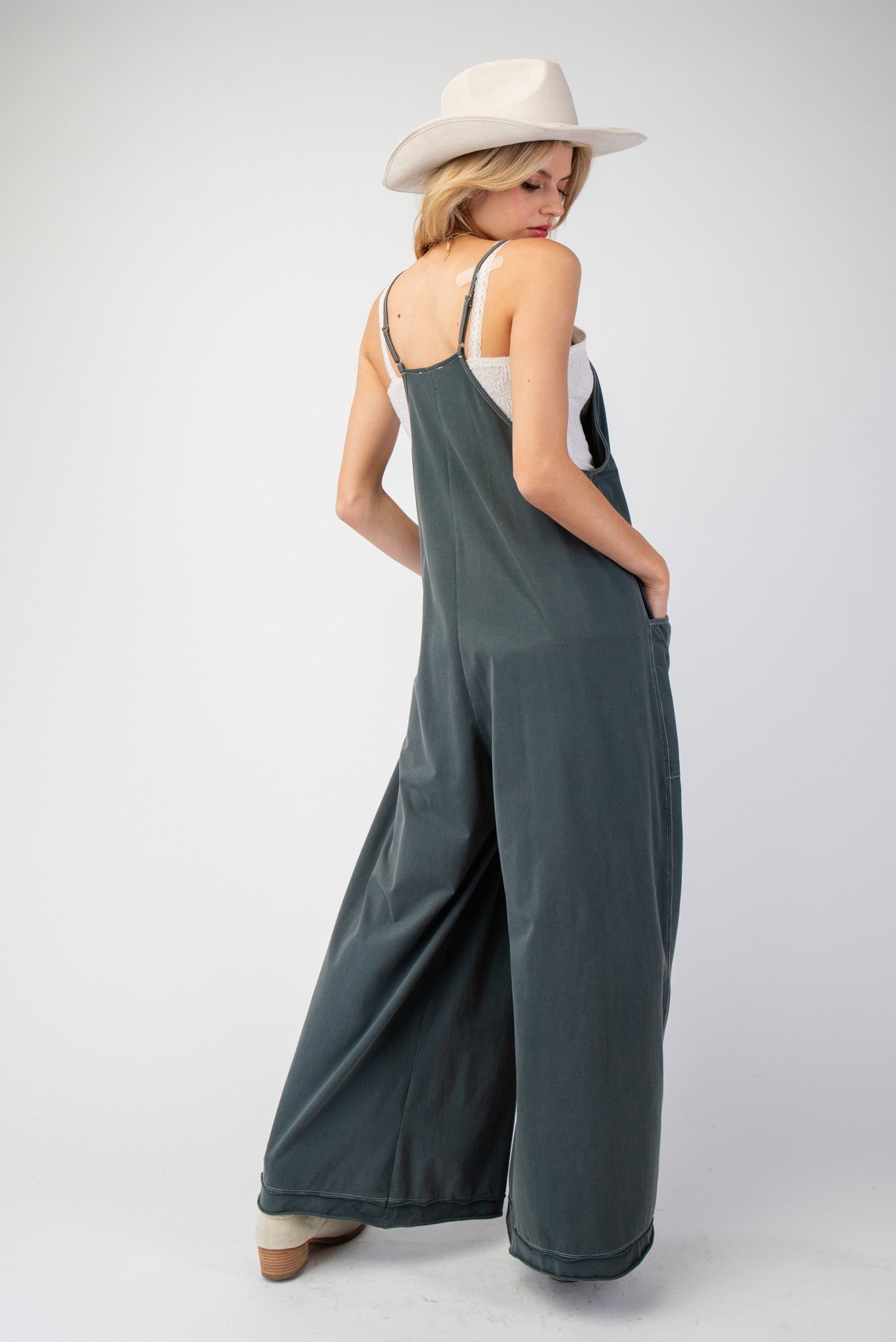 Mineral Washed Cotton Span Jumpsuit - Ash