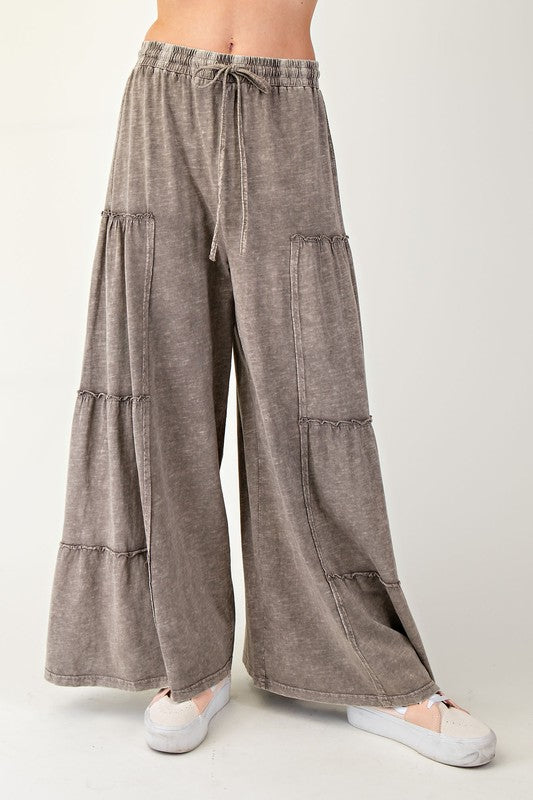 Mineral Washed Tiered Pants - Ash Mocha