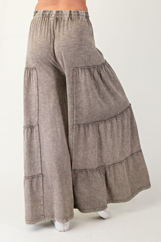 Mineral Washed Tiered Pants - Ash Mocha