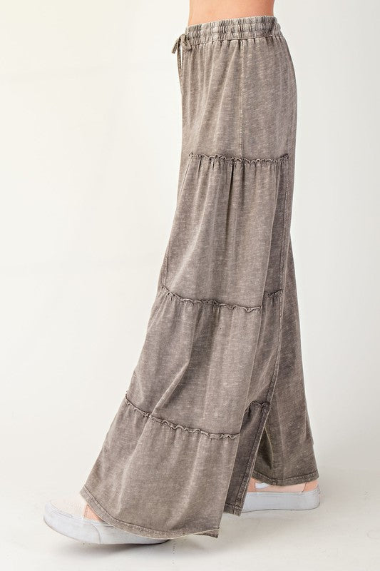 Mineral Washed Tiered Pants - Ash Mocha