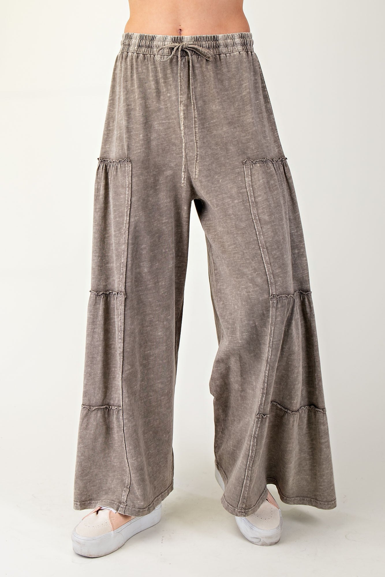 Mineral Washed Tiered Pants - Ash Mocha