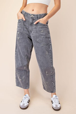 Splatter Paint Mineral Washed Pants - Stone Grey
