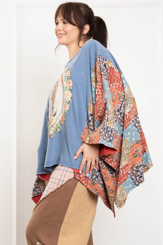 Virgin Mary Print Poncho Top