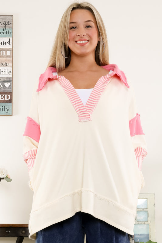 Washed Multi Fabric Collar Top