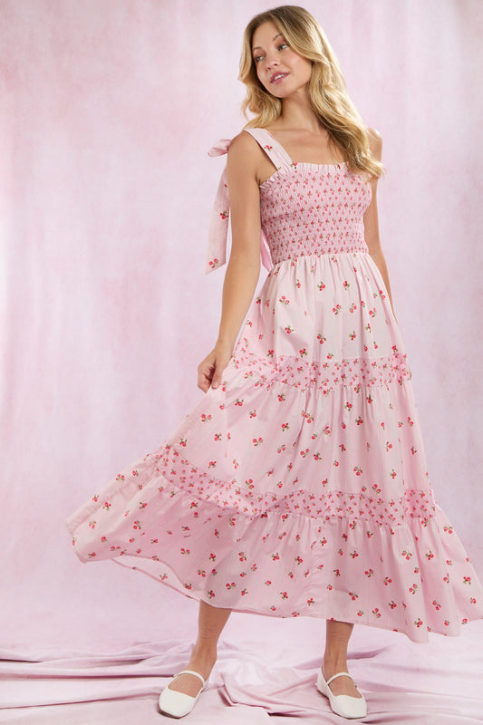 Mixed Floral Print Tie Shoulder Maxi Dress