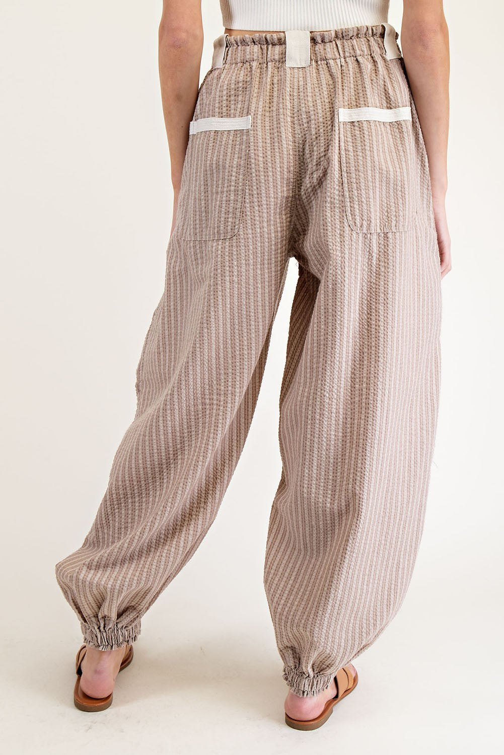 Striped Drawstring Side Pocket Jogger Pants - Coco