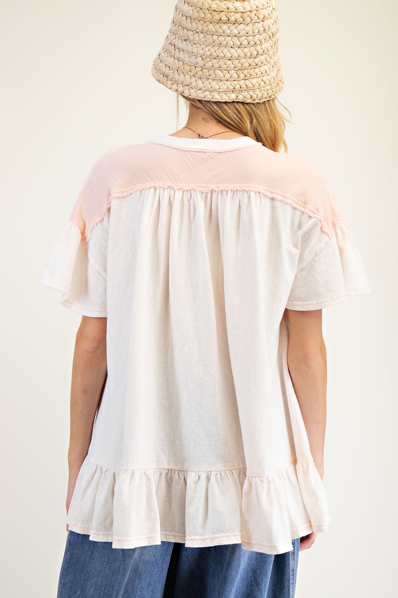 Star Patch Ruffled Babydoll Top - Ivory