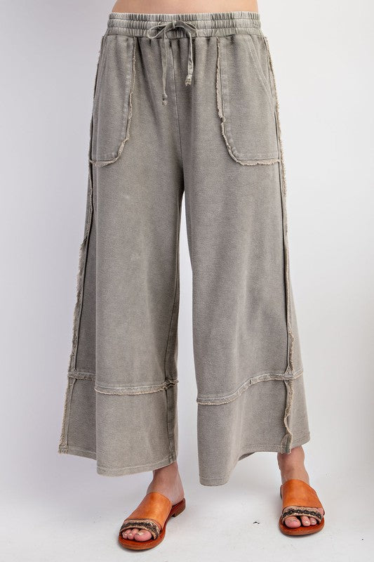 Washed Wide Leg Palazzo Pants - Ash