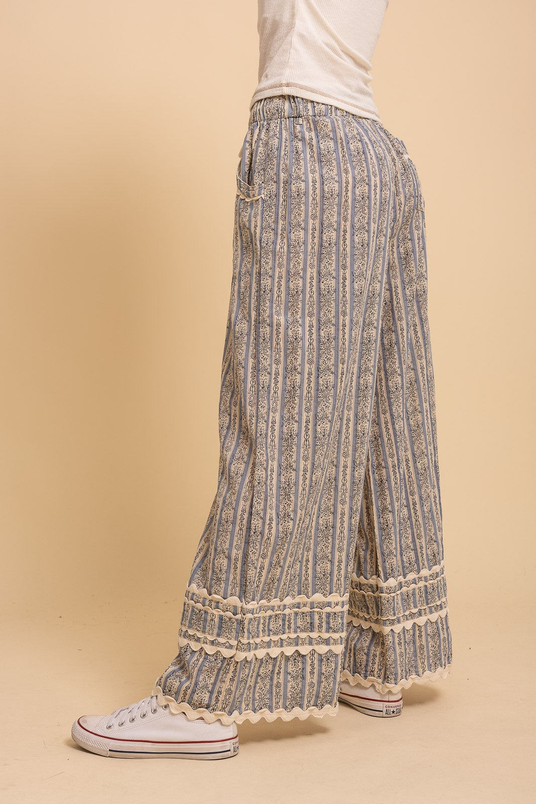 Vintage Striped Print Wide Leg Pants