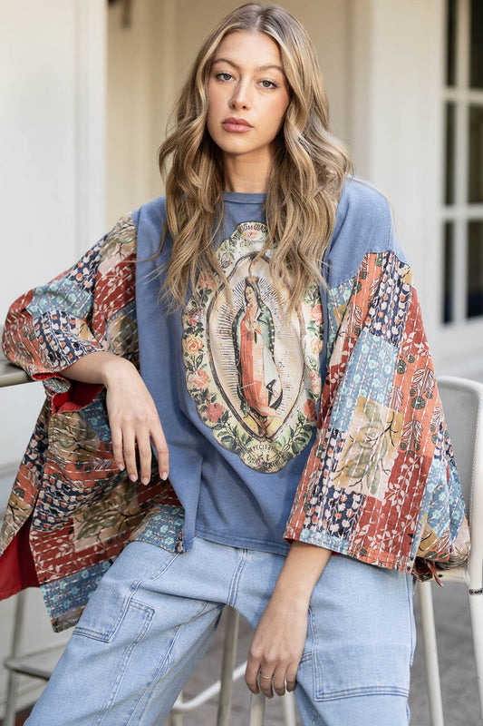 Virgin Mary Print Poncho Top