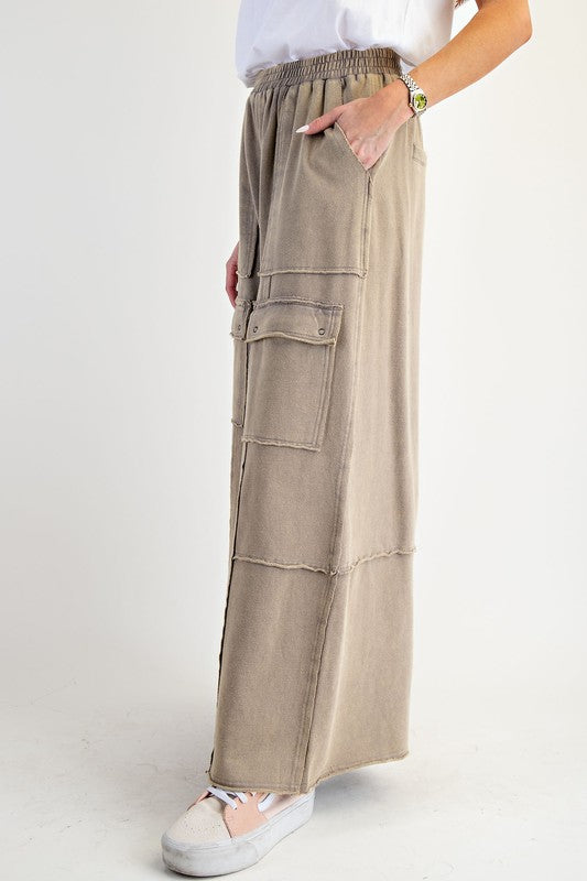 Mineral Washed Wide Leg Cargo Pants - Faded Olive