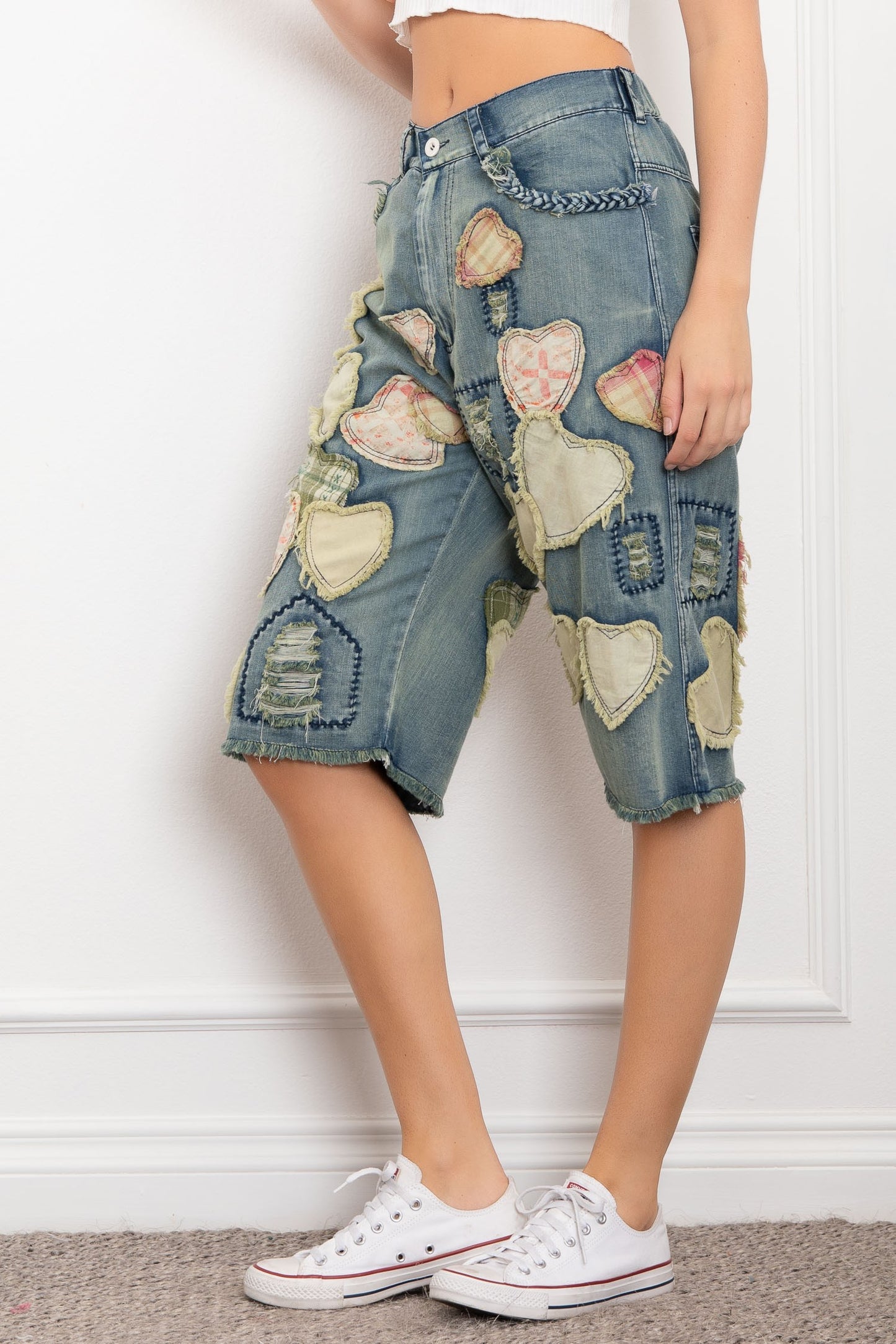 Playful Heart Patchwork Long Shorts
