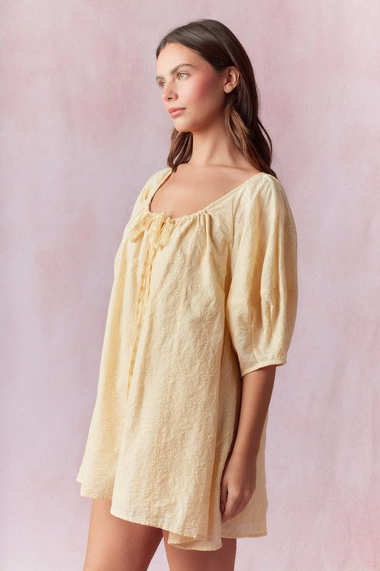 Bow Eyelet Front Embroidery Tie Detail Romper