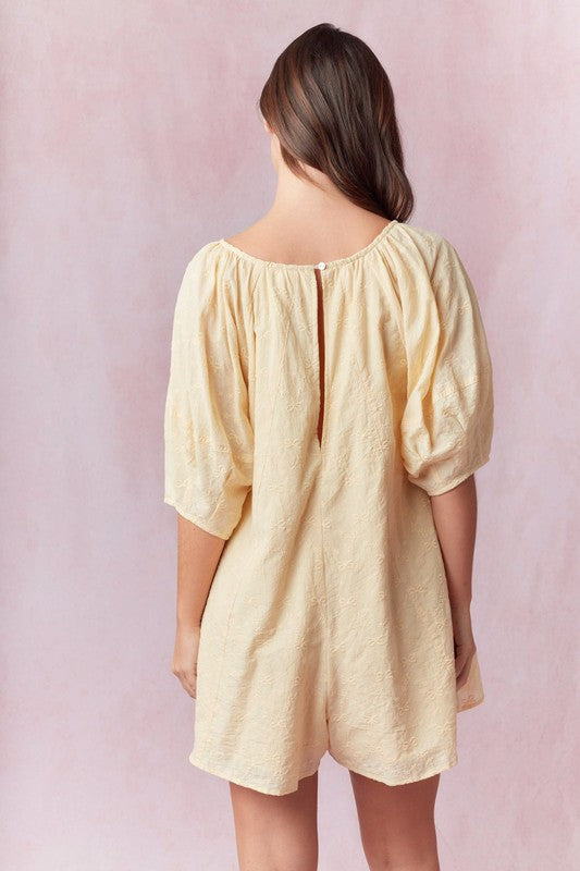 Bow Eyelet Front Embroidery Tie Detail Romper