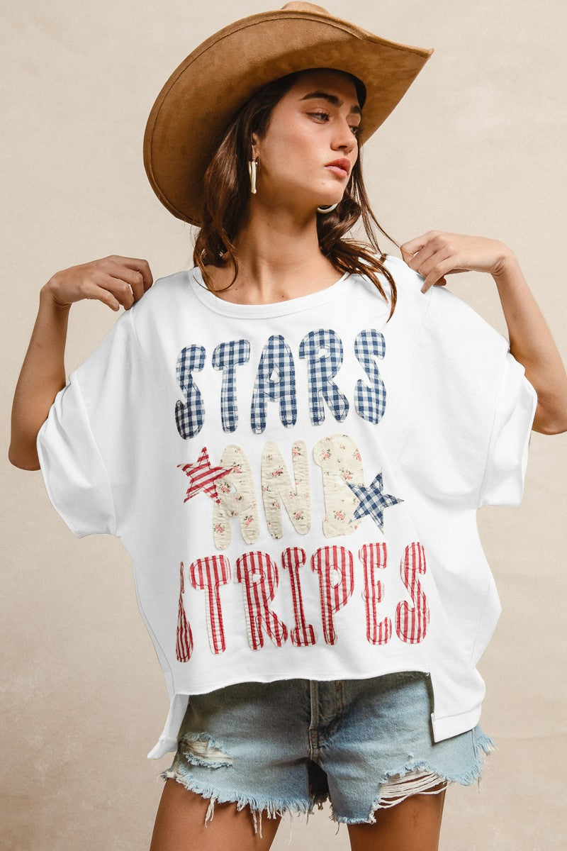Stars and Stripes Patchwork Short Sleeve - Off White