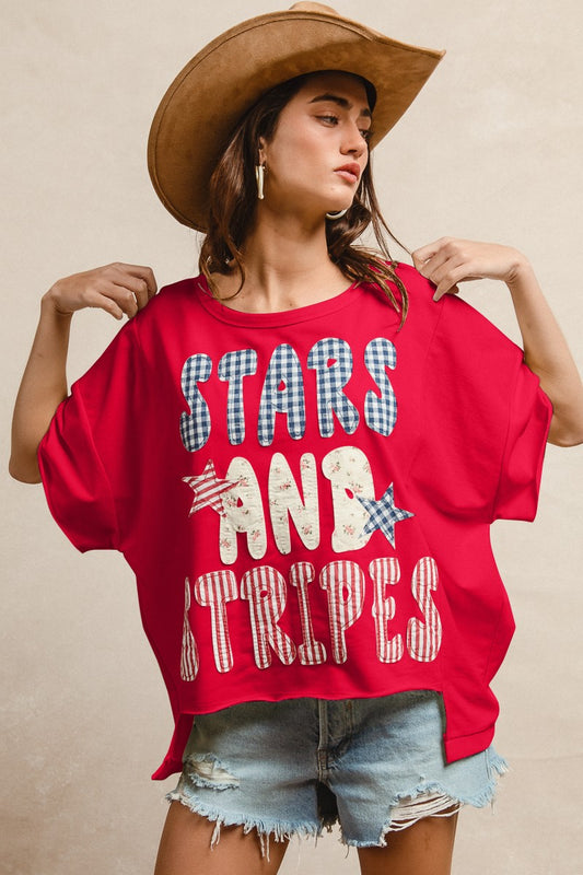 Stars and Stripes Patchwork Short Sleeve - Red