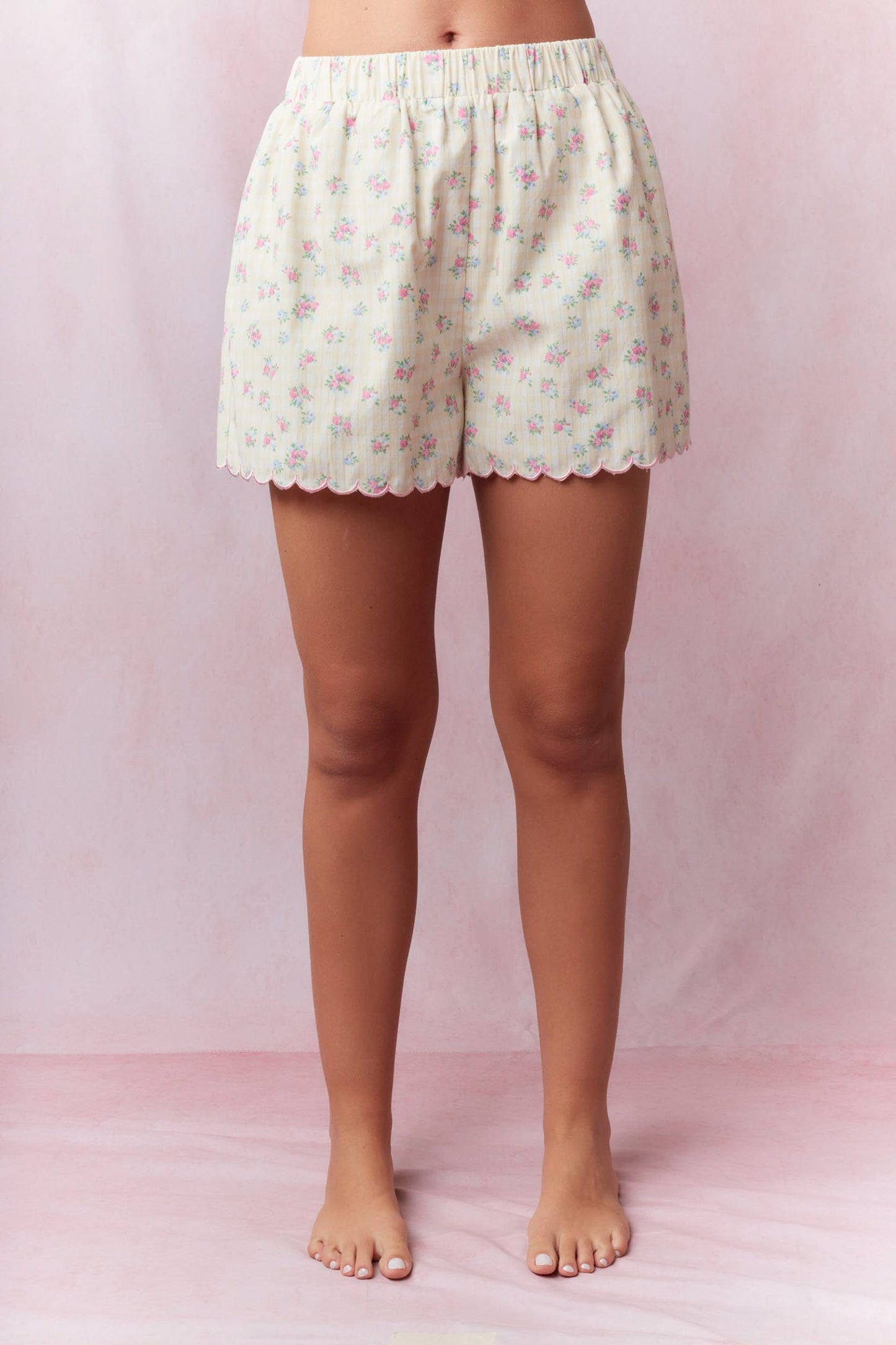 Gingham Floral Printed Scallop Top or Shorts