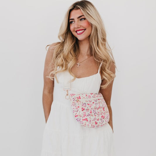 Jolie Pink Floral Puffer Belt Bag