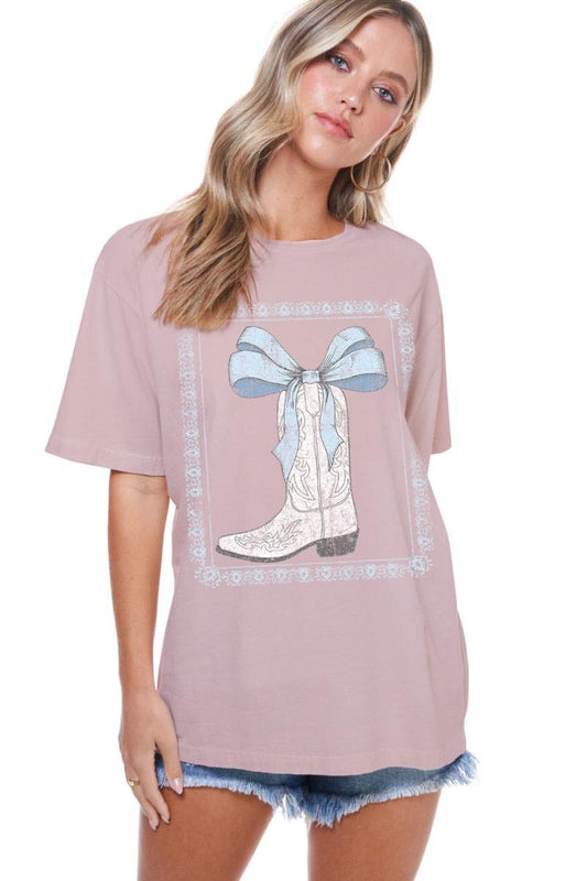 Cowboy Boot Bow Ribbon Vintage Graphic Tee