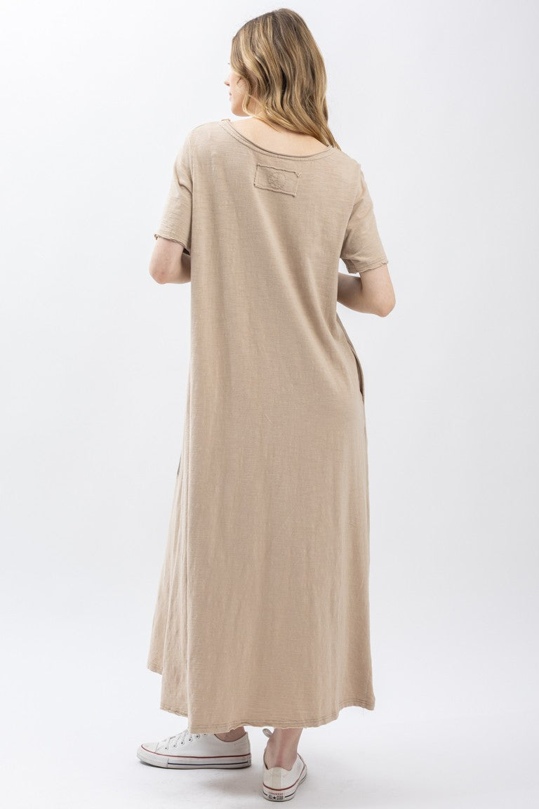 Sitting Bull Print Washed Short Sleeve Long Dress