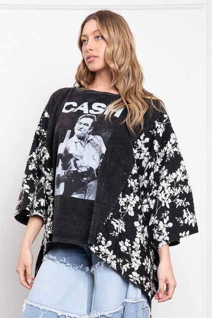 Johnny Cash Print Kantha Poncho Top
