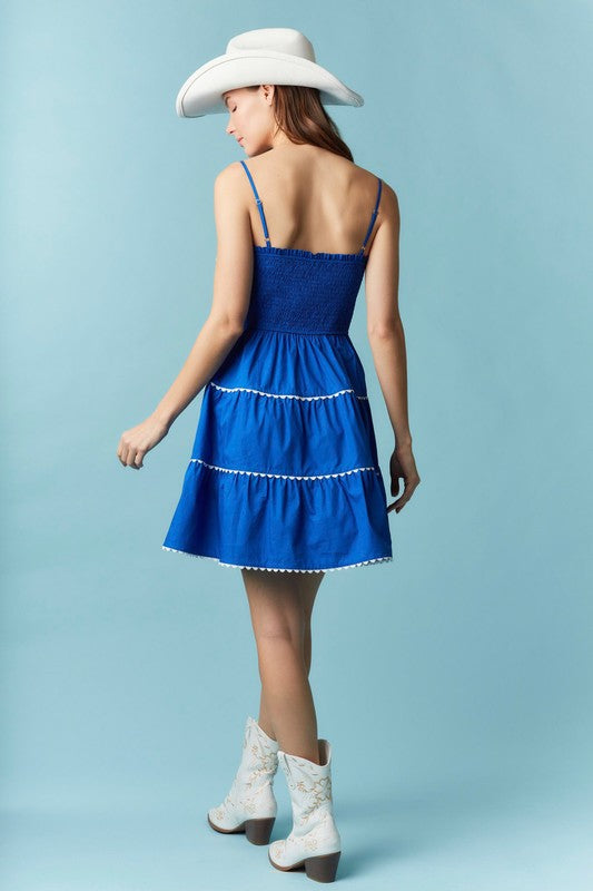 Bow Detail Sleeveless Mini Dress - Blue