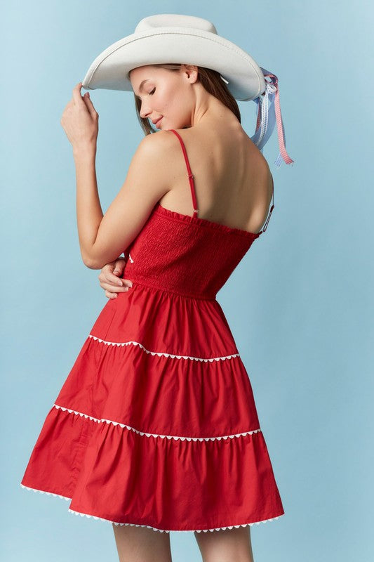 Bow Detail Sleeveless Mini Dress - Red