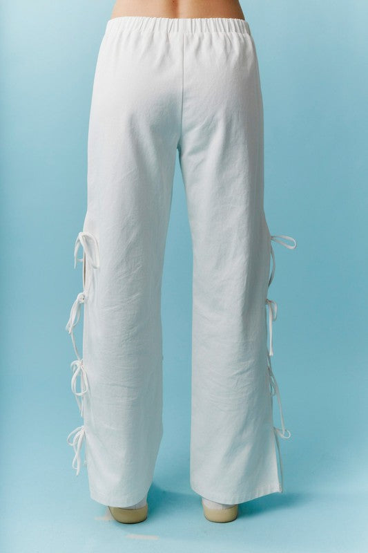 Printed Rope Trim with Side Bow Detail Star Twill Pants