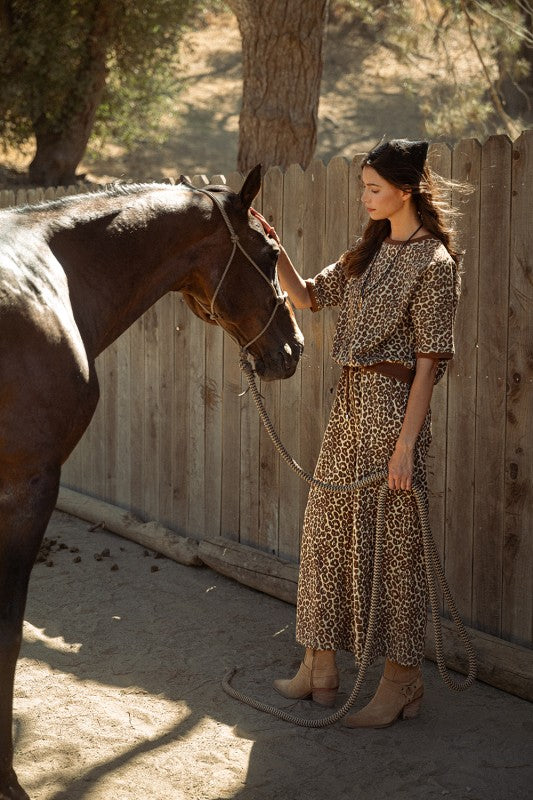Leopard Jacquard Texture Knit Top & Wide Pants Set (Sold Separately)