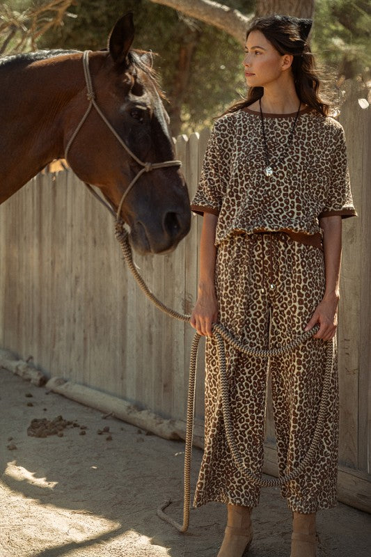 Leopard Jacquard Texture Knit Top & Wide Pants Set (Sold Separately)