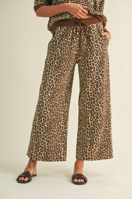 Leopard Jacquard Texture Knit Top & Wide Pants Set (Sold Separately)