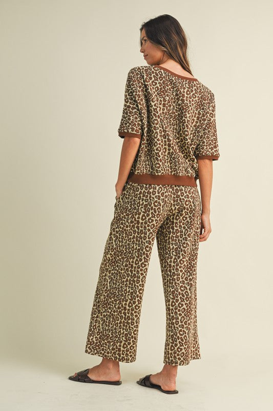 Leopard Jacquard Texture Knit Top & Wide Pants Set (Sold Separately)