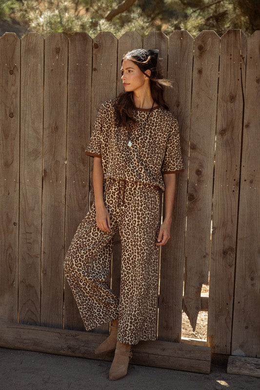 Leopard Jacquard Texture Knit Top & Wide Pants Set (Sold Separately)