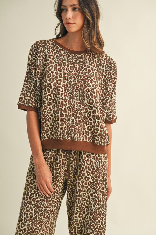 Leopard Jacquard Texture Knit Top & Wide Pants Set (Sold Separately)
