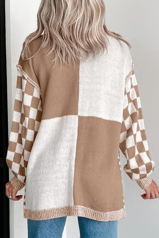 Checkerboard Open Front Cardigan