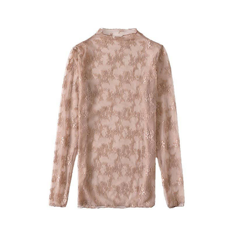 Semi Sheer Mesh Floral Lace Layering See Through Top