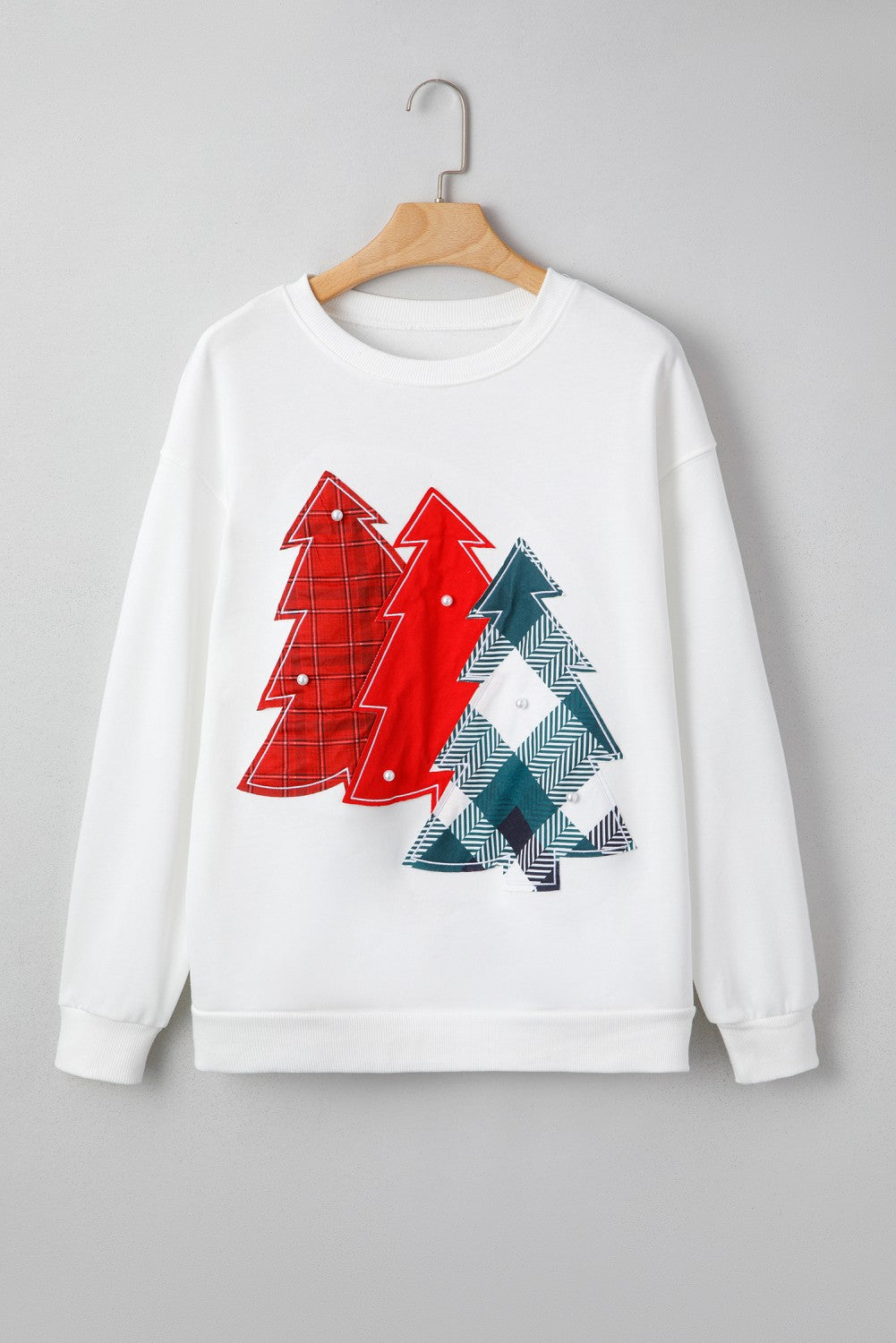 Pearl Plaid Christmas Tree Patched Sweatshirt
