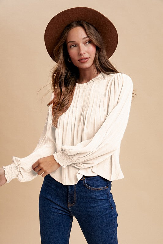 Rayon Woven Pintuck Detail Blouse - Cream