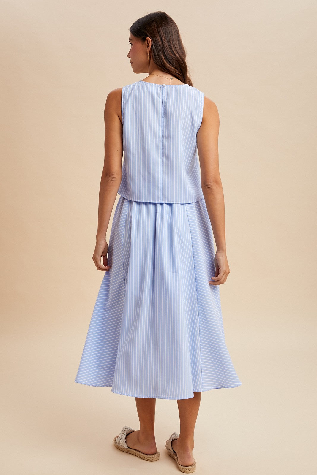 Stripe Sleeveless Top & Front Slit Midi Skirt Set (Sold Separately)