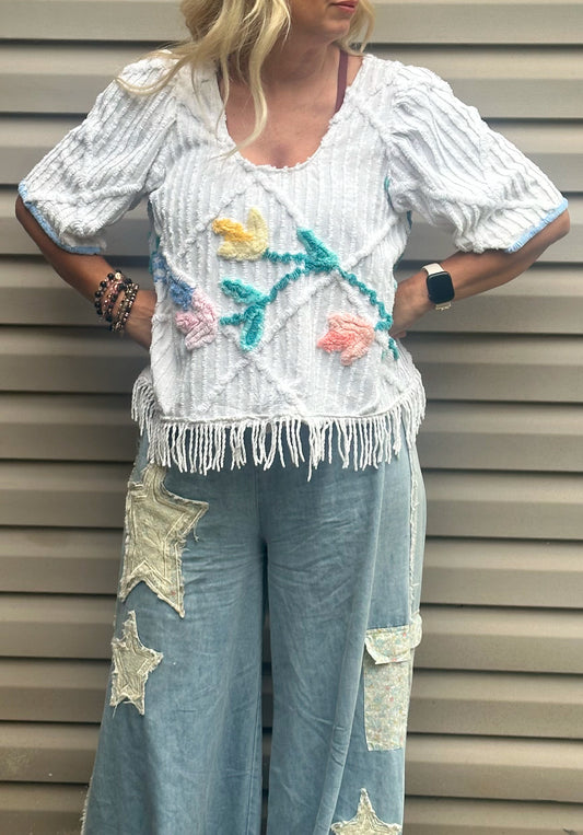 Vintage Chenille Top with Flowers