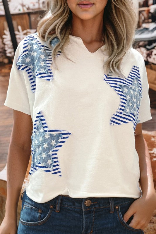 Flag Day Patriot Star Patched Mineral Washed Tee - White