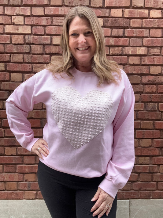Pom Dot Pink Heart Sweatshirt - Pink