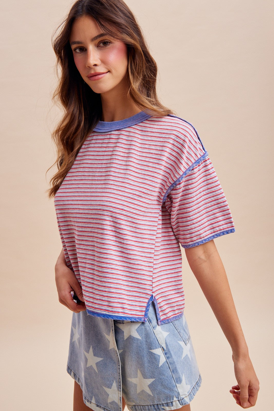 Washed Multi Stripe Cotton Jersey Top