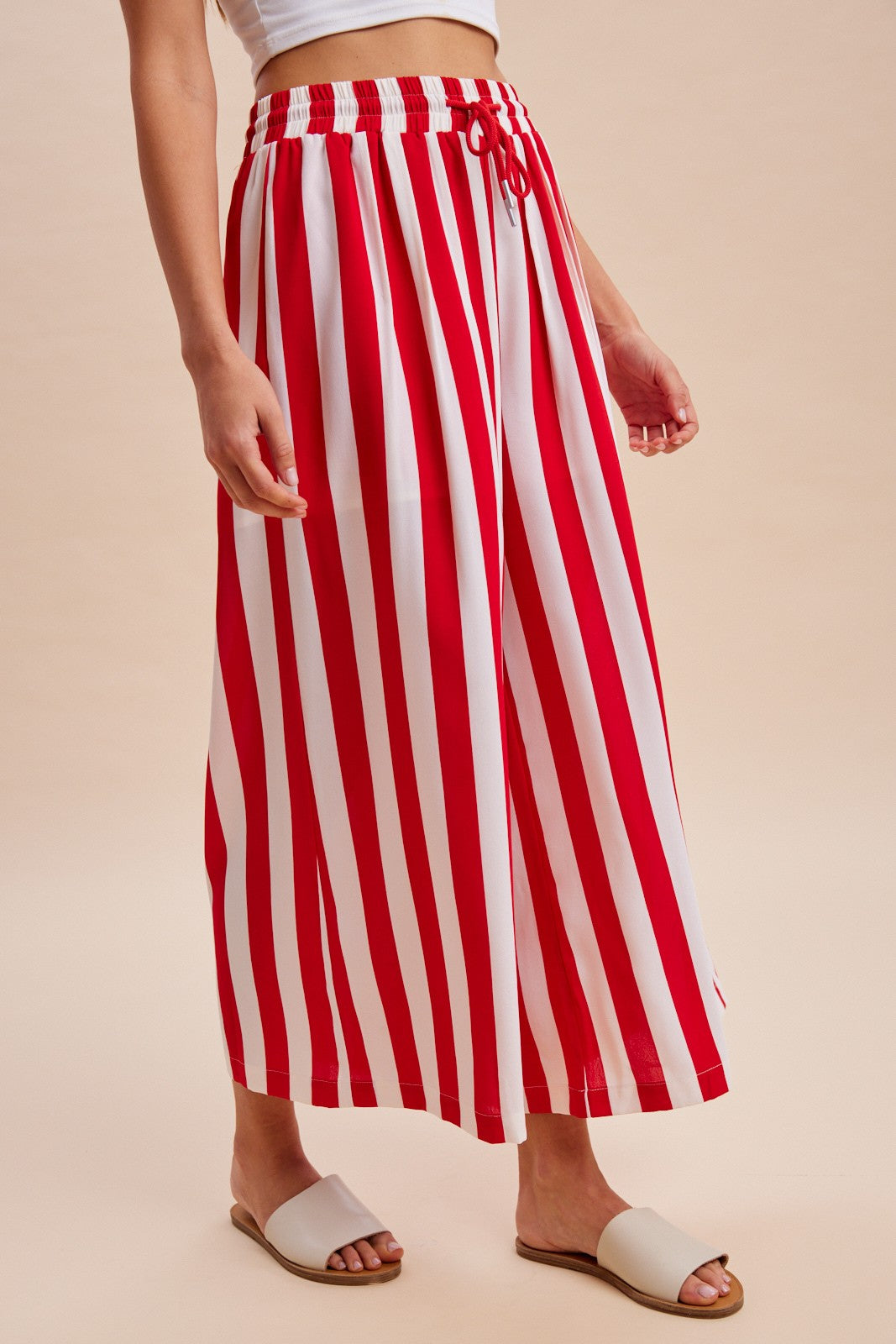Vertical Striped Wide Leg Pants - Red