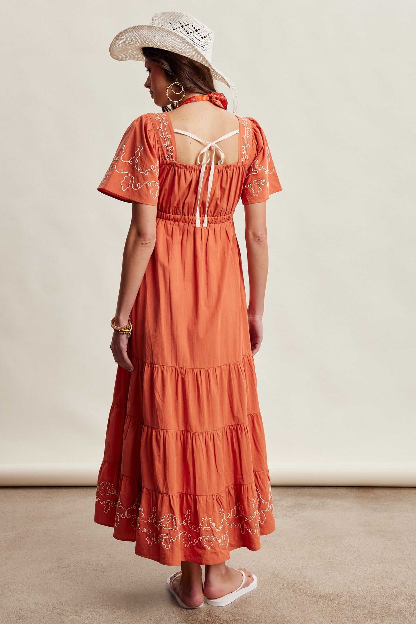 Embroidered Tiered Midi Dress - Ginger