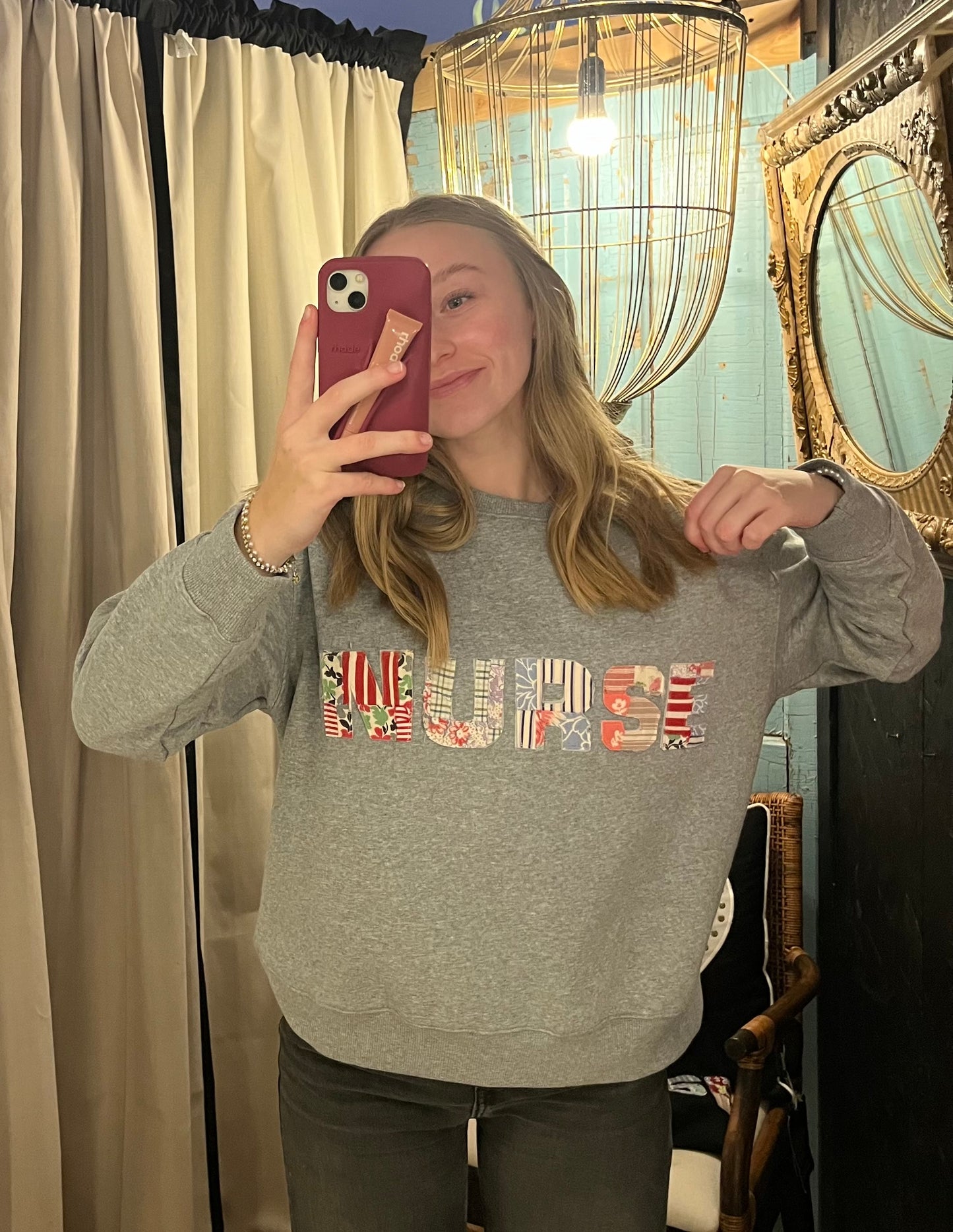 Quilted NURSE Sweatshirt - Grey