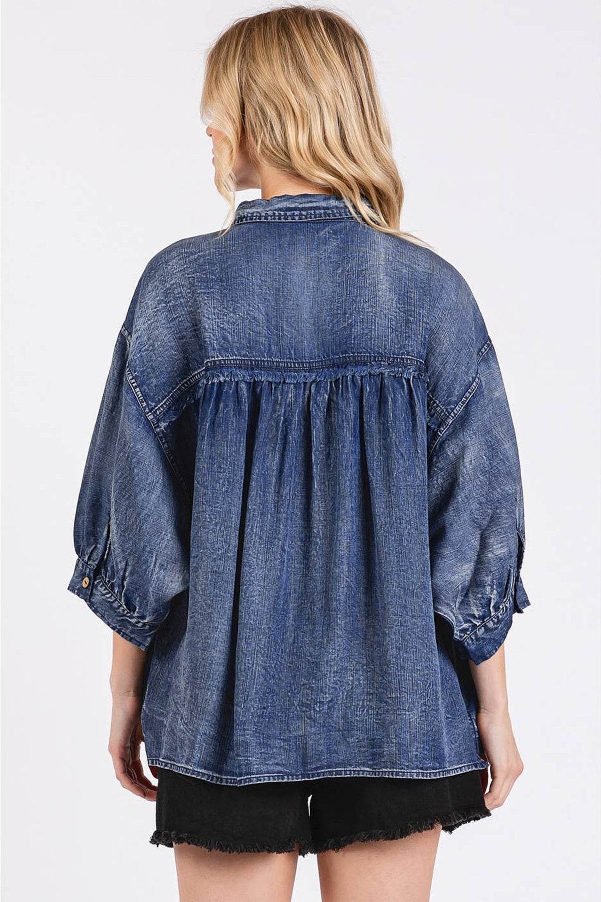 Three Quarter Sleeve Loose Denim Shirt