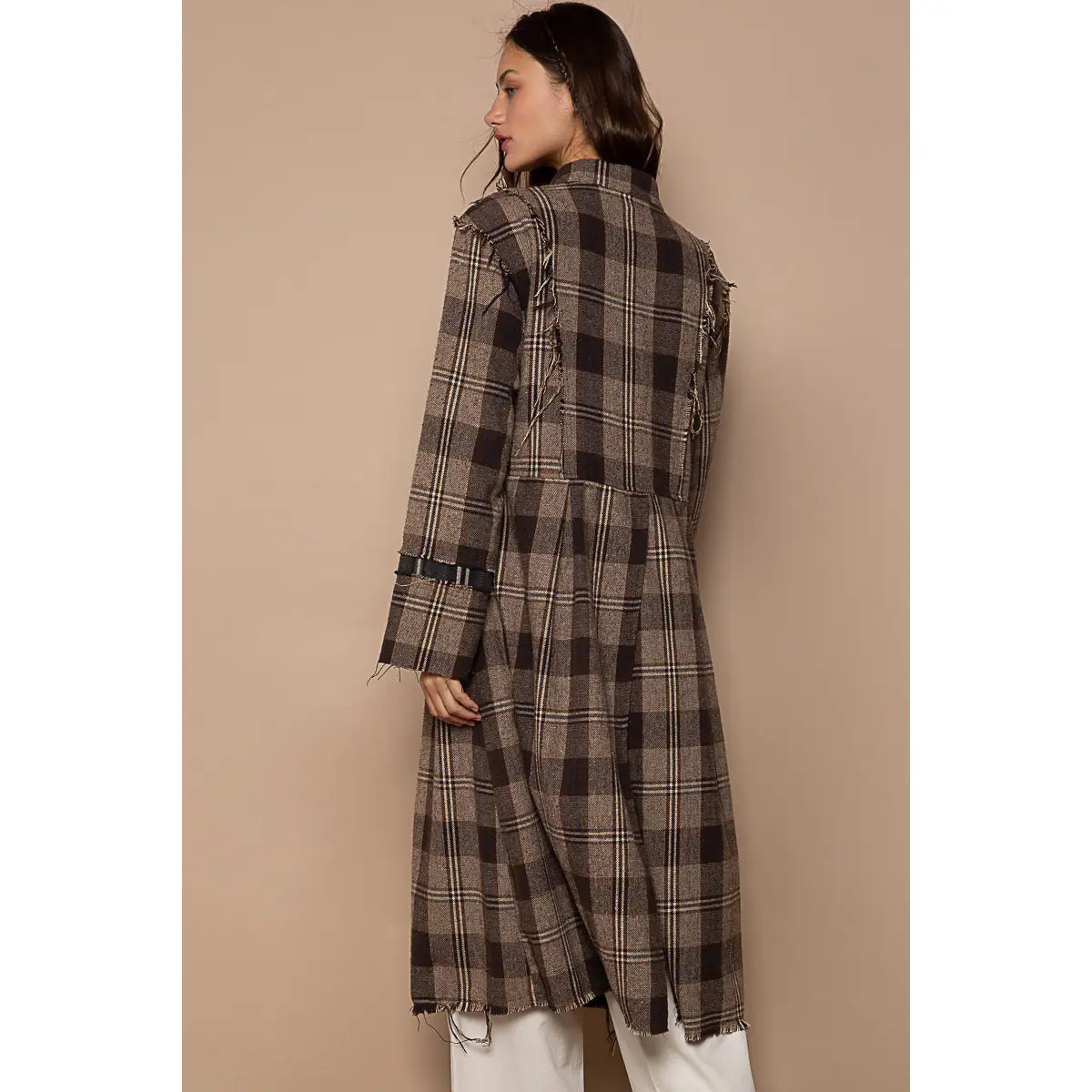 Vintage Mandarin Collar Plaid Cardigan